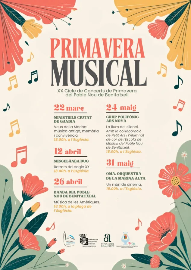 La Primavera Musical de Benitatxell fa 20 anys amb una edició molt especial 2 Imatge: Cartell de la XX Primavera Musical de Benitatxell
