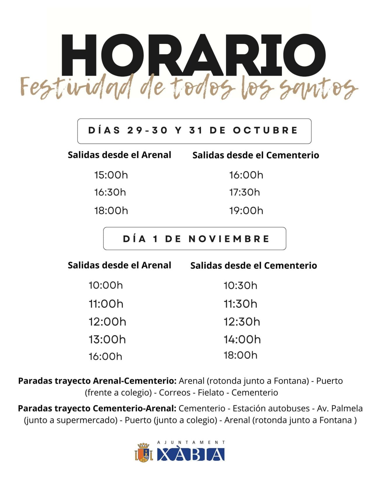 Horario Autobús Cementerio Todos los Santos Xàbia