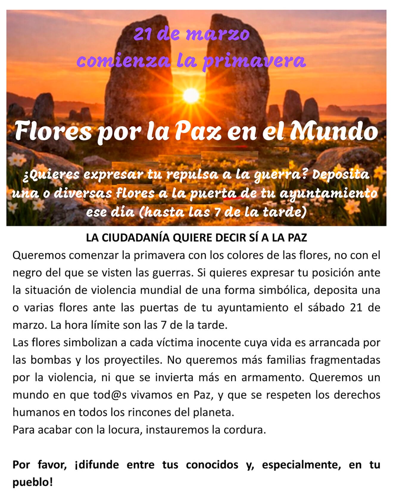 Mensaje difundido por miembros de Moviment per la Pau en redes sociales