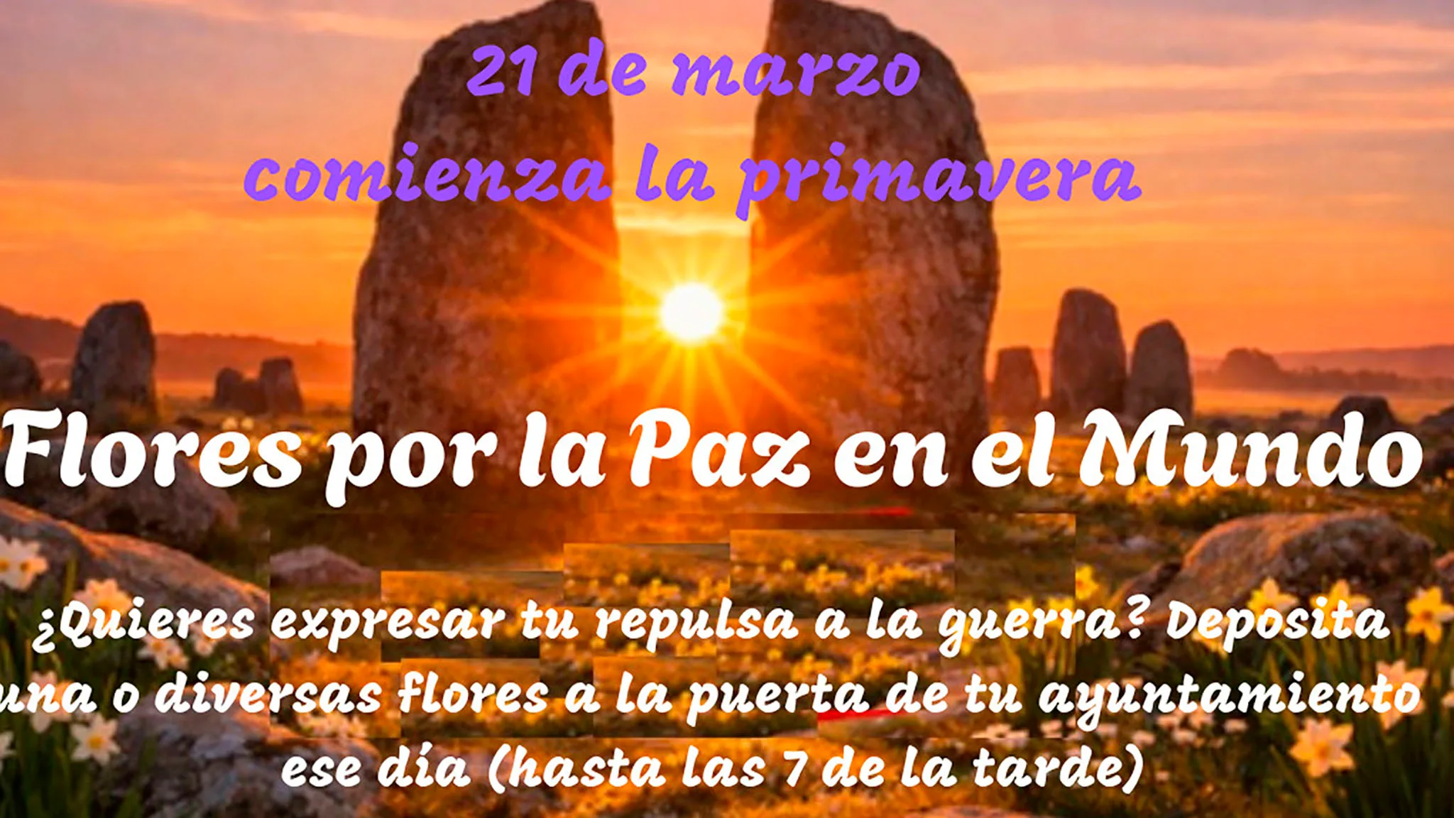 mensaje difundido por miembros de moviment per la pau en redes sociales sobre flores por la paz en el mundo