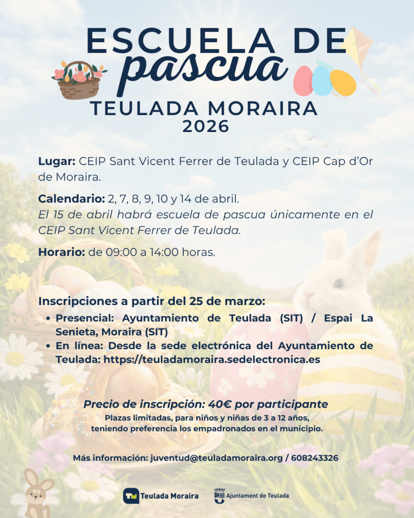 Cartel informativo de la Escuela de Pascua de Teulada Moraira 2026 (castellano)