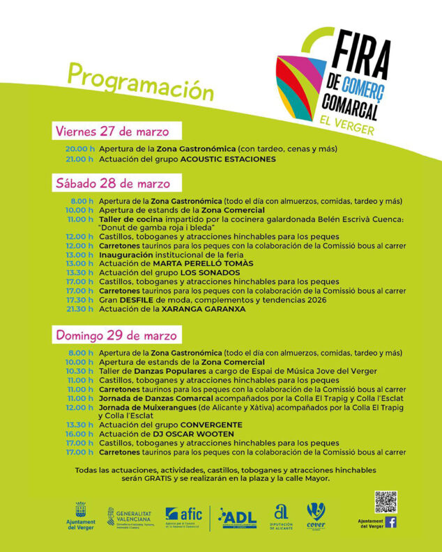 La Fira de Comerç Comarcal del Verger reunirá comercio de proximidad, actividades y cultura popular 4 Imagen: Programación de la Fira de Comerç Comarcal del Verger de 2026