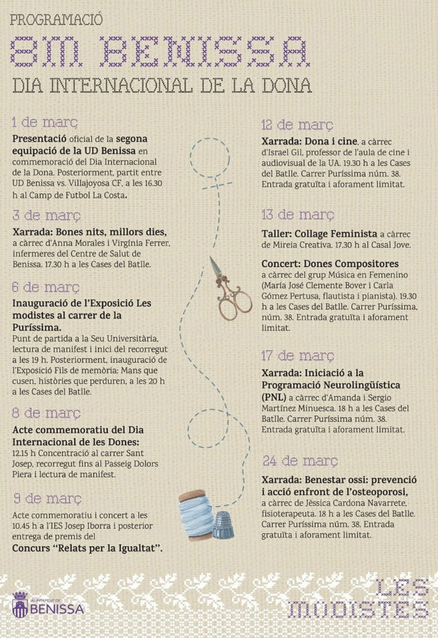 Imatge: Programació del 8M a Benissa aquest 2026