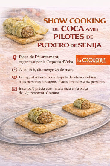 Showcooking y degustación de coca amb pilotes en la XIII Ruta de la Pilota de Putxero de Senija