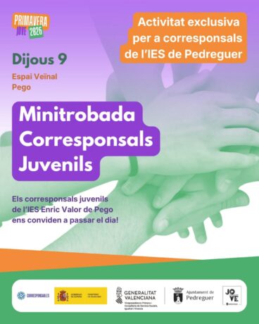 Cartel de la Minitrobada de Corresponsals Juvenils a Pego – Primavera Jove 2026