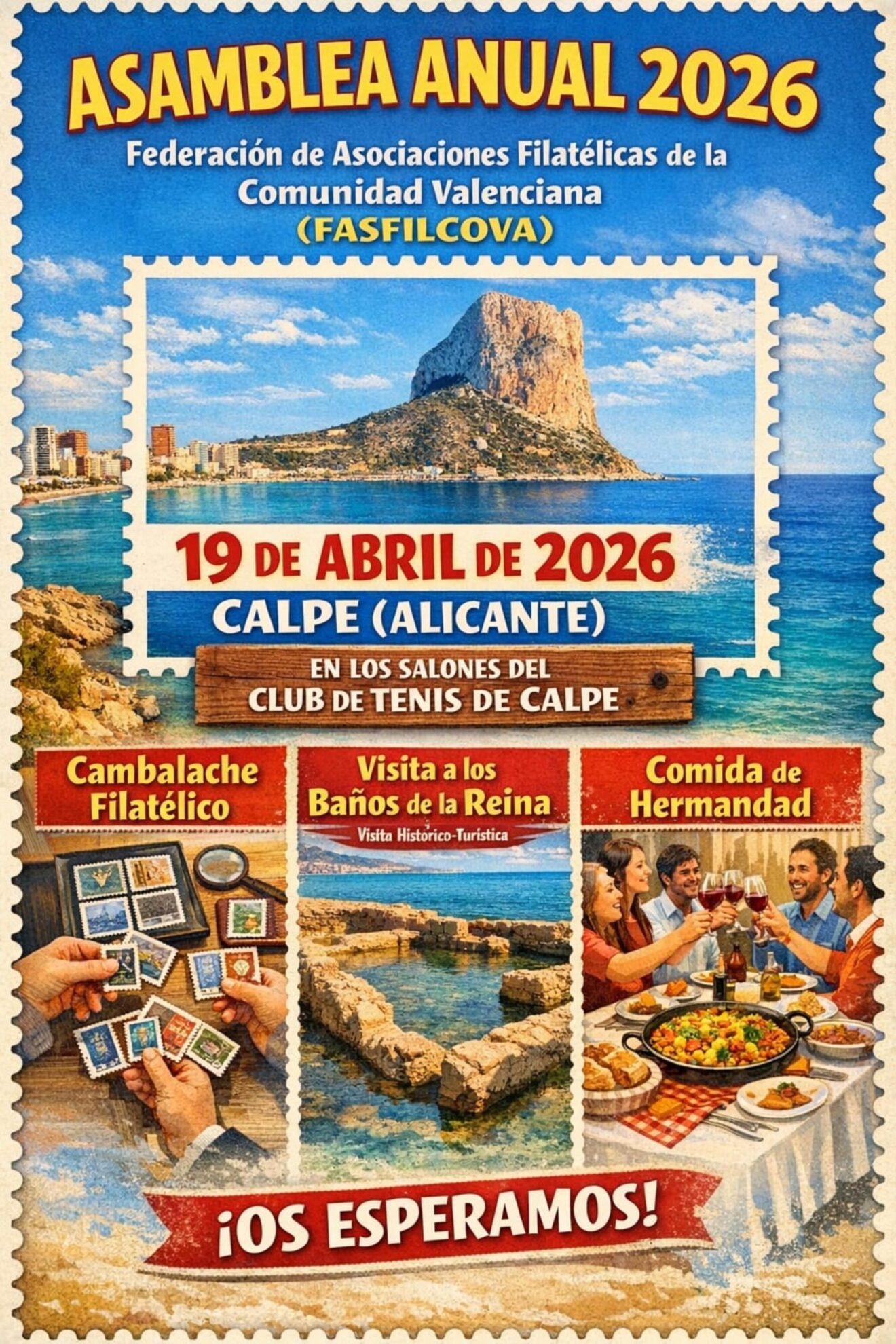 Cartel de la Asamblea Anual 2026 de FASFILCOVA en Calp