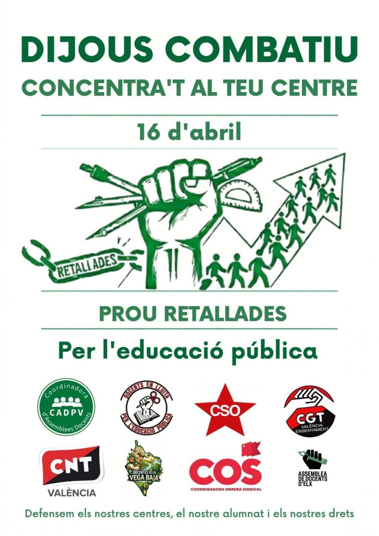 Cartel de convocatoria de protesta docente para el 16 de abril