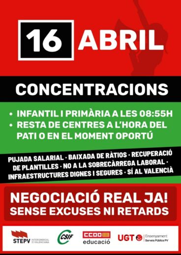 Cartell convocatòria concentracions educació 16 abril