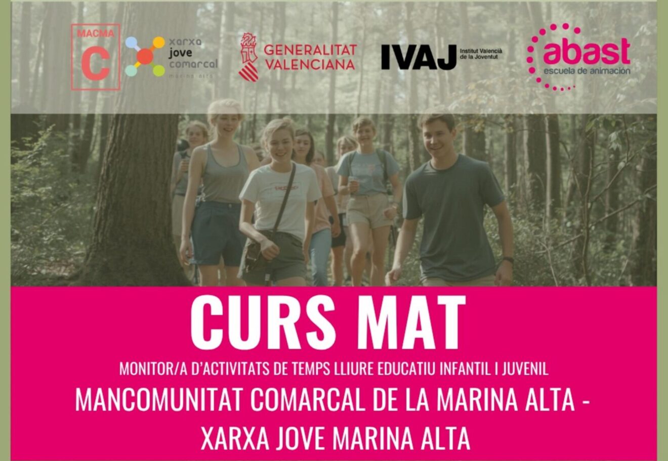 Cartel informativo del Curso de Monitor de Tiempo Libre (MAT) en la Marina Alta