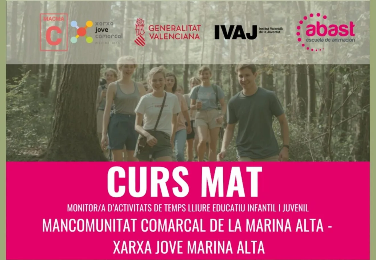 Cartel informativo del Curso de Monitor de Tiempo Libre (MAT) en la Marina Alta