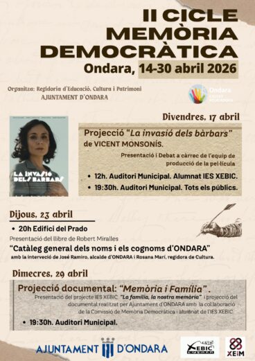 Cartel del II Cicle de Memòria Democràtica d’Ondara