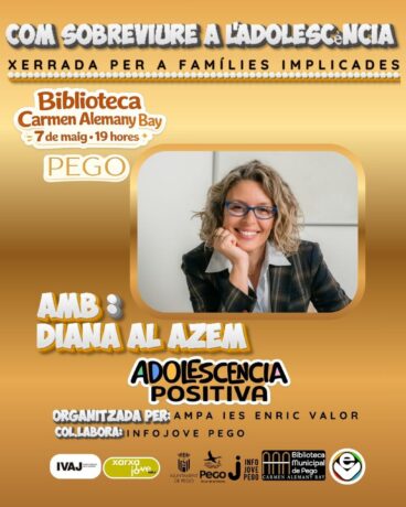 Cartell de la xerrada ‘Com sobreviure a l’adolescència’ amb Diana Al Azem a Pego