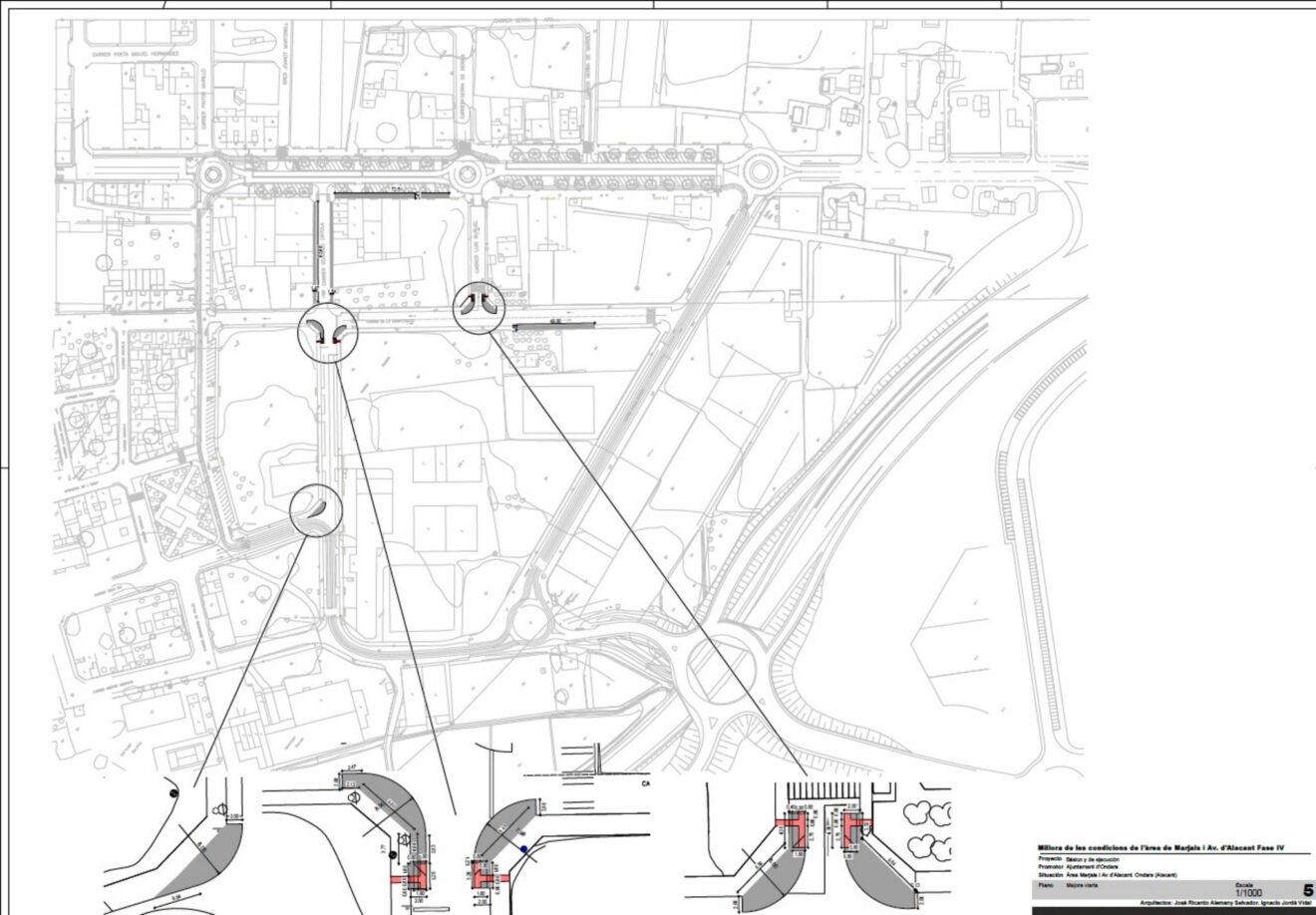 Plano del proyecto de mejora del área de Marjals y la avenida de Alicante en Ondara