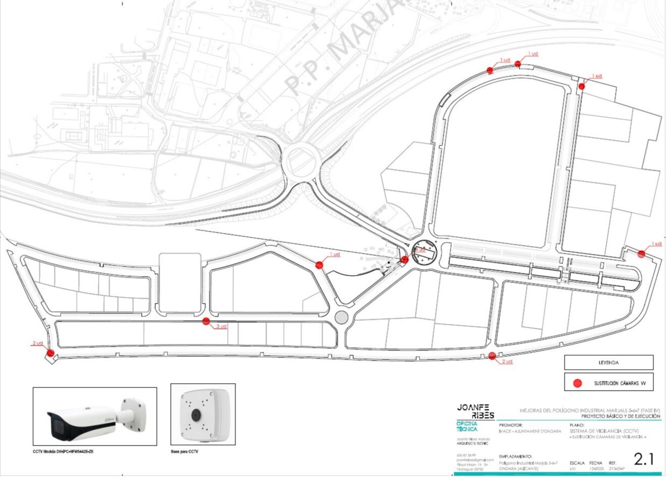 Plano del proyecto de mejora de videovigilancia en el Polígono Marjals de Ondara