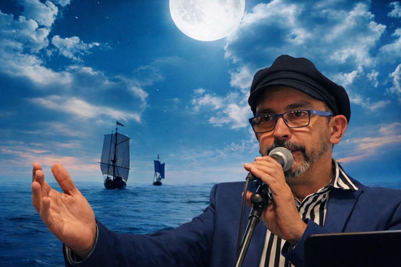 El rapsoda Josep Orihuel en el espectáculo Cels de Sal
