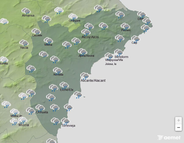 Imagen: Mapa de predicción de la AEMET en Alicante para el domingo 12 de abril a las entre las 12.00 y las 18.00 horas