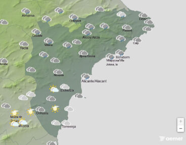 Mapa de predicción de la AEMET en Alicante para el sábado 11 de abril a las 19.00 horas