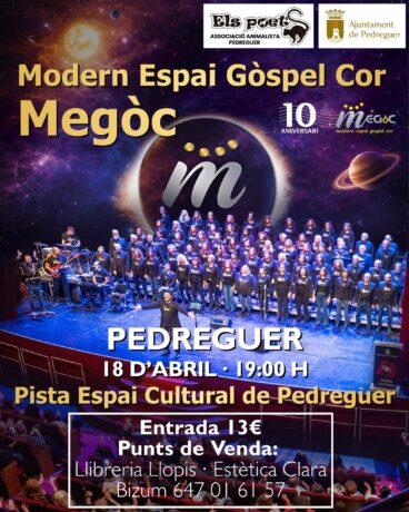 Cartel del concierto de Modern Espai Gòspel Cor (MEGÒC) en Pedreguer