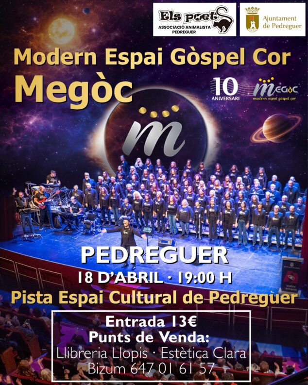 Imagen: Cartel del concierto de Modern Espai Gòspel Cor Megòc en Pedreguer el 18 de abril