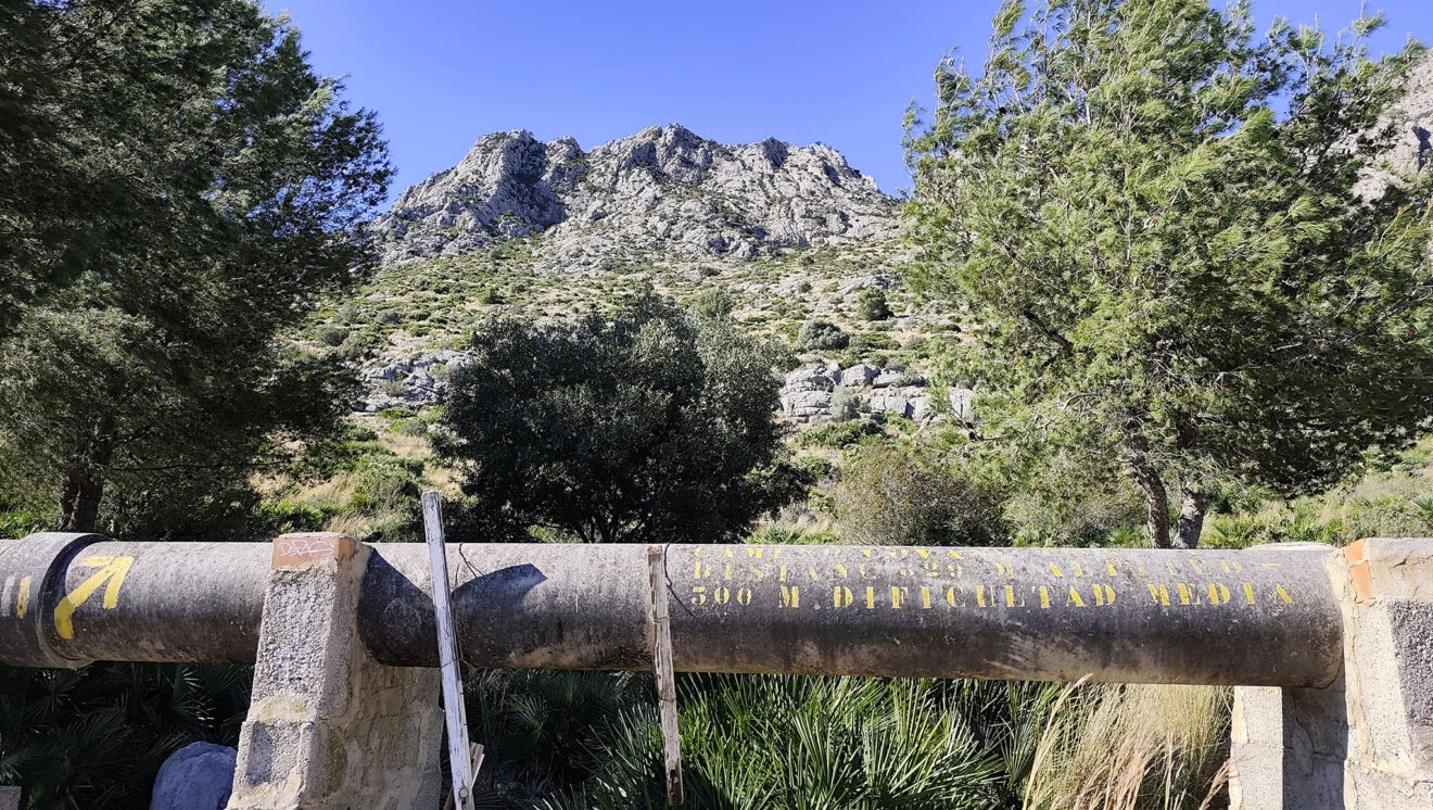 Señalización del sendero de ascenso a la Cova Bolumini de Segària desde Beniarbeig