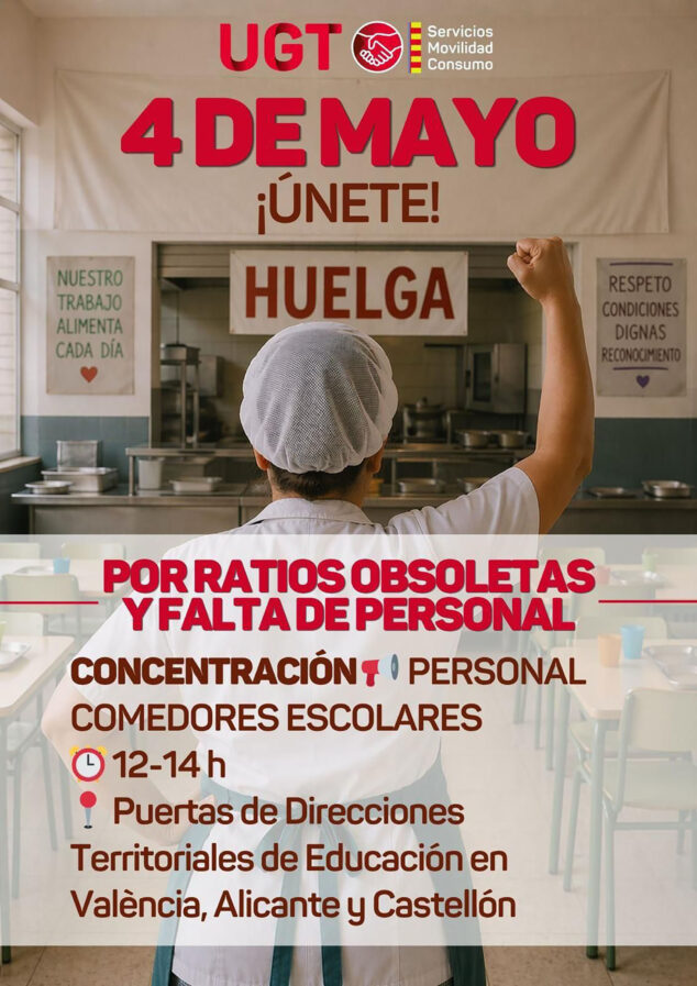 Imagen: UGT convoca una huelga en los comedores escolares de la Comunitat Valenciana el 4 de mayo