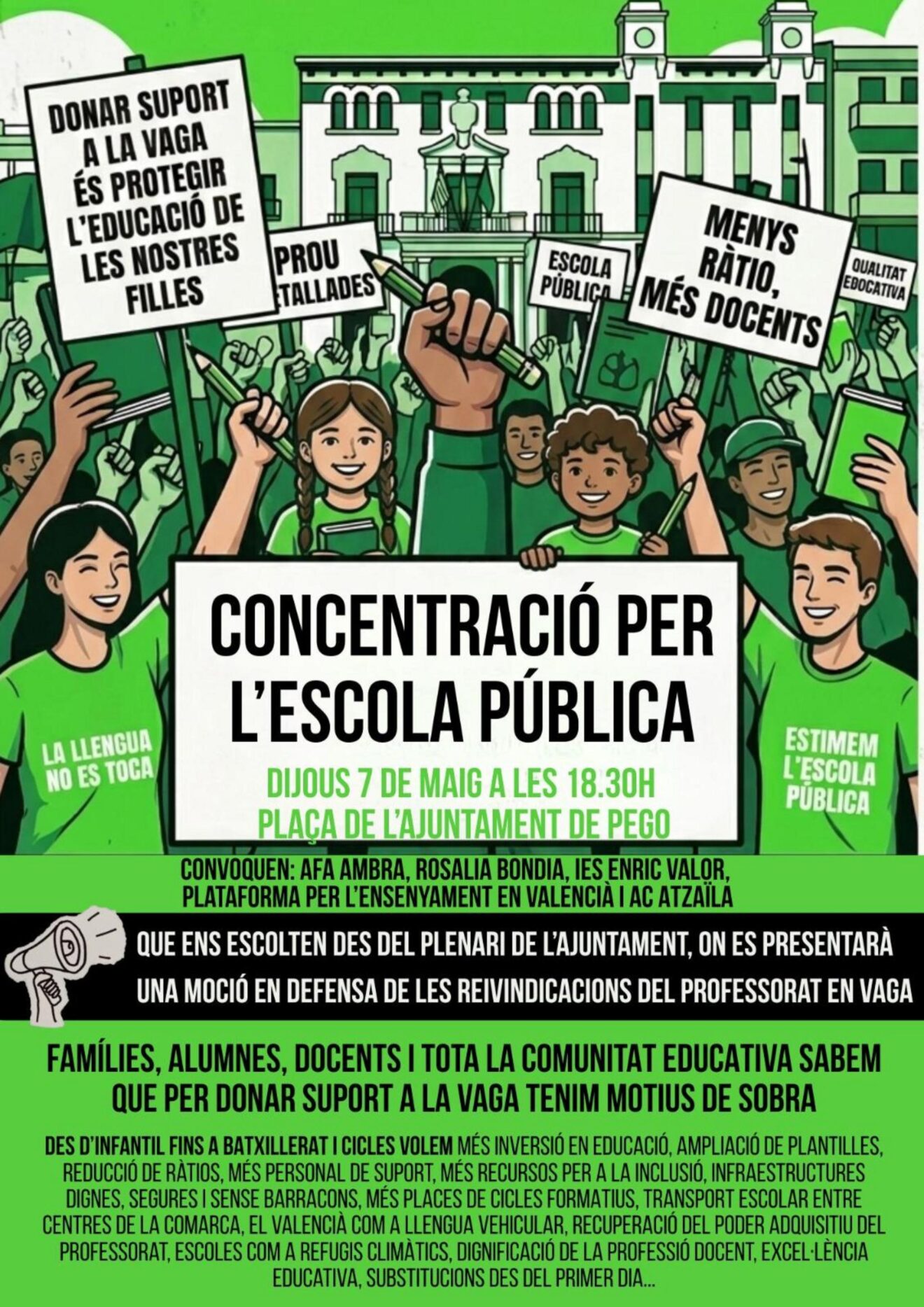 Cartel de la concentración por la escuela pública en Pego