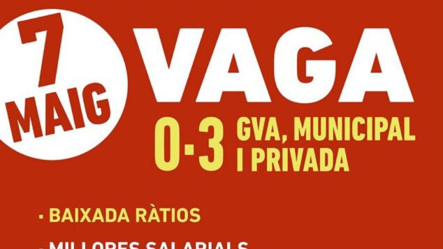 cartel de la huelga convocada por intersindical valenciana el 7 de mayo en escuelas de 0 a 3 anos