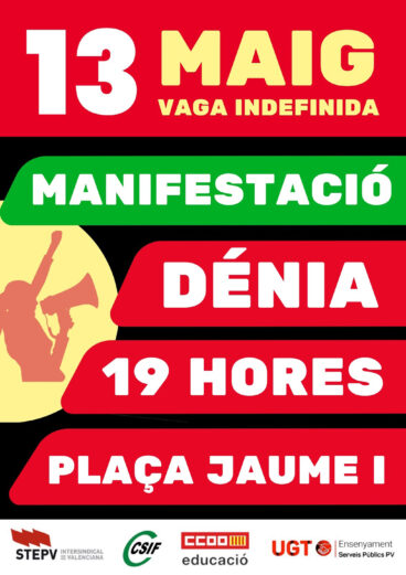 Cartel de la manifestación de la Marina Alta por la educación pública durante la huelga de docentes en Dénia