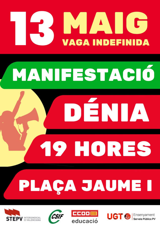 Imagen: Cartel de la manifestación de la Marina Alta por la educación pública durante la huelga de docentes en Dénia