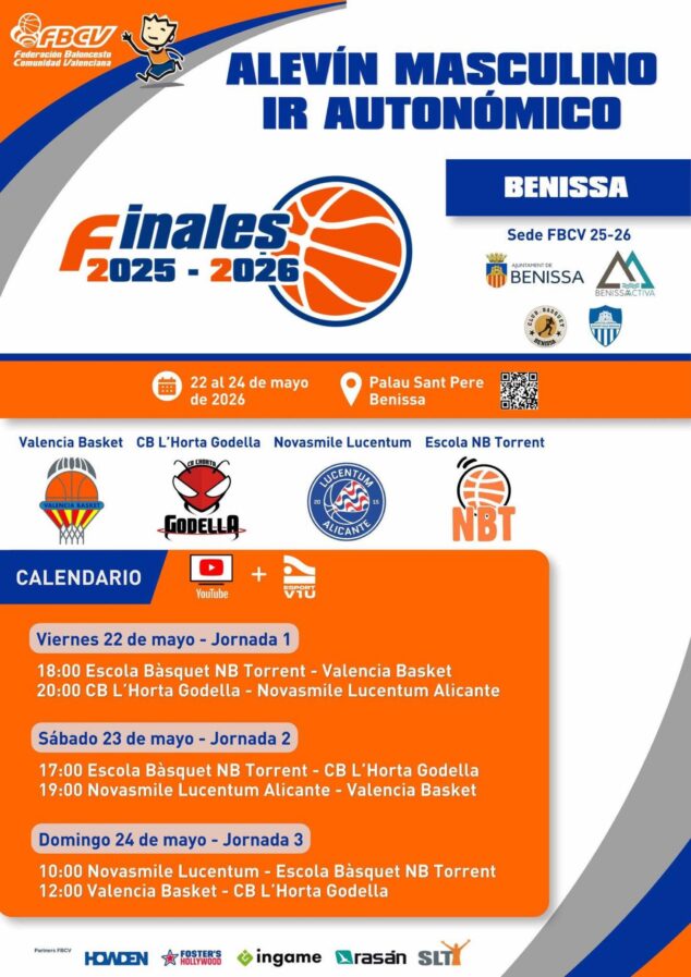 Imagen: Cartel informativo de las finales autonómicas de baloncesto alevín masculino en Benissa, mayo 2026.