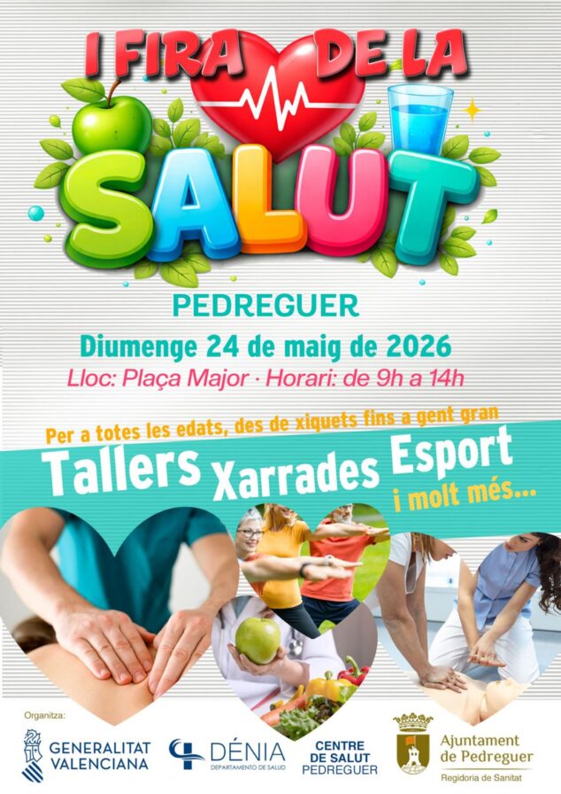 Imagen: Cartel de la I Feria de la Salud de Pedreguer con fecha, lugar y actividades.