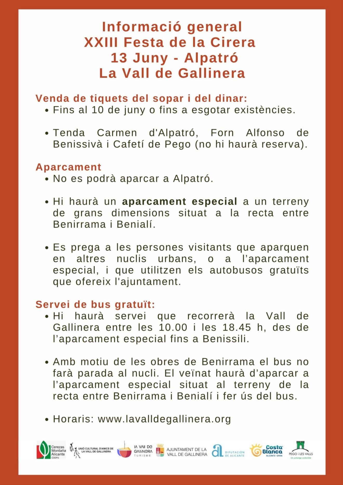 Cartel de información general de la XXIII Festa de la Cirera