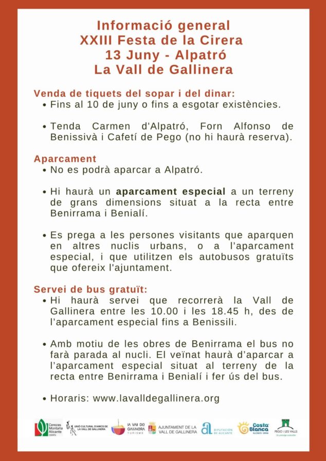 Cartel informativo con texto sobre la XXIII Festa de la Cirera.