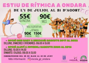 Cartel del Taller de Verano de Rítmica en Ondara