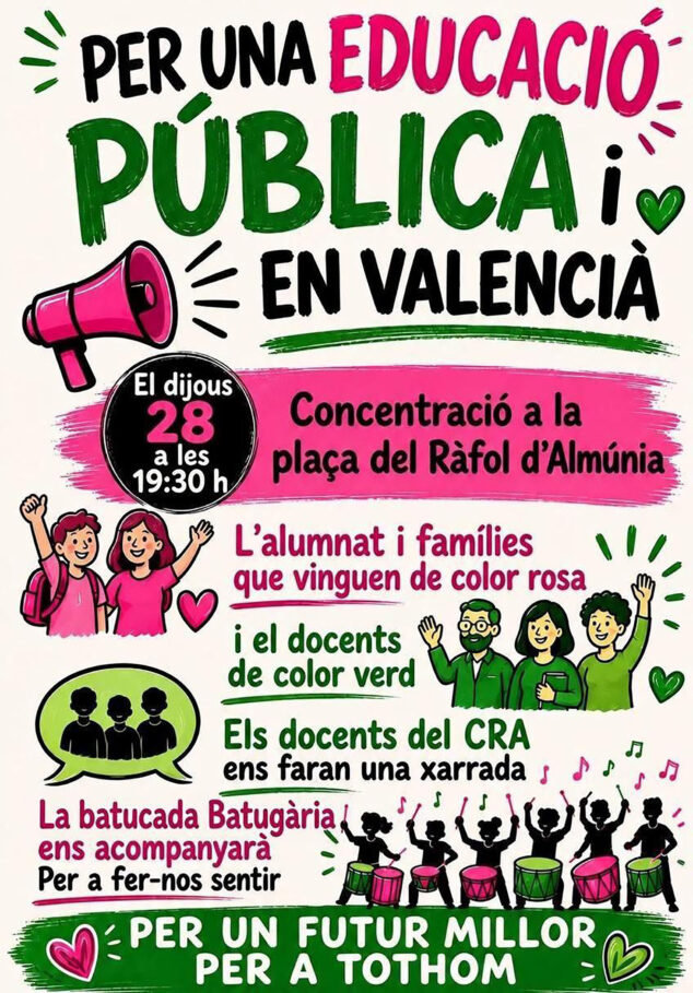 Imagen: Convocatoria 'Per una educació pública i en valencià' en el Ràfol d'Almúnia