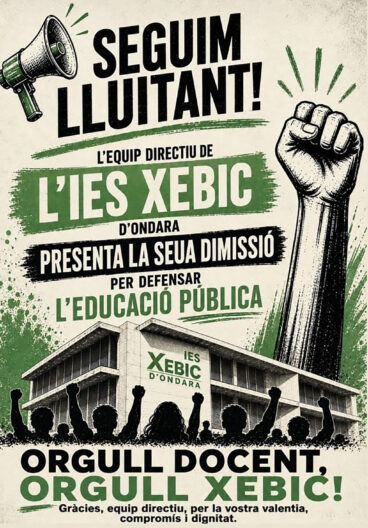El IES Xebic de Ondara comparte en sus redes sociales un cartel sobre la presentación de la dimisión del equipo directivo