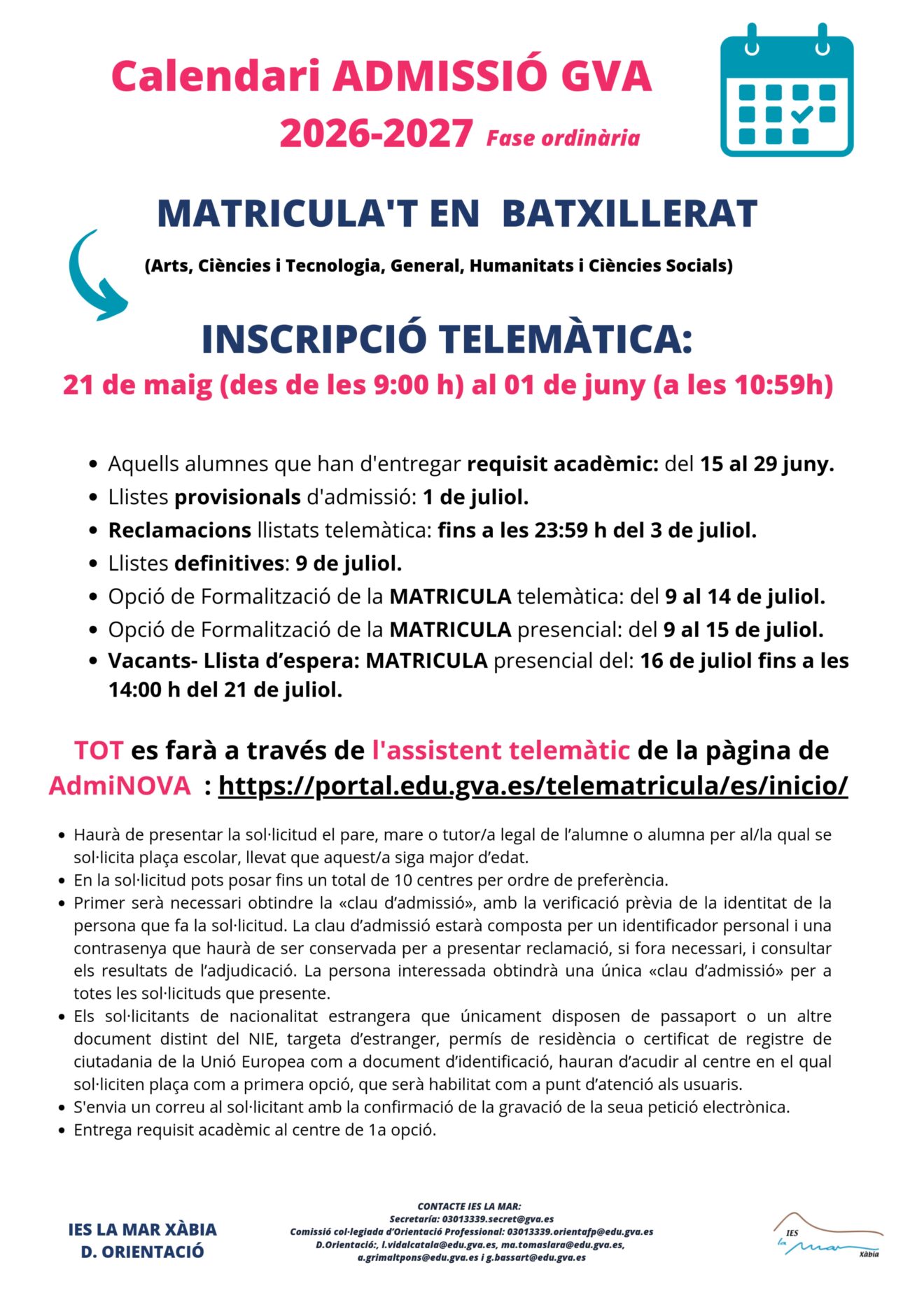 Información para la admisión de Bachiller