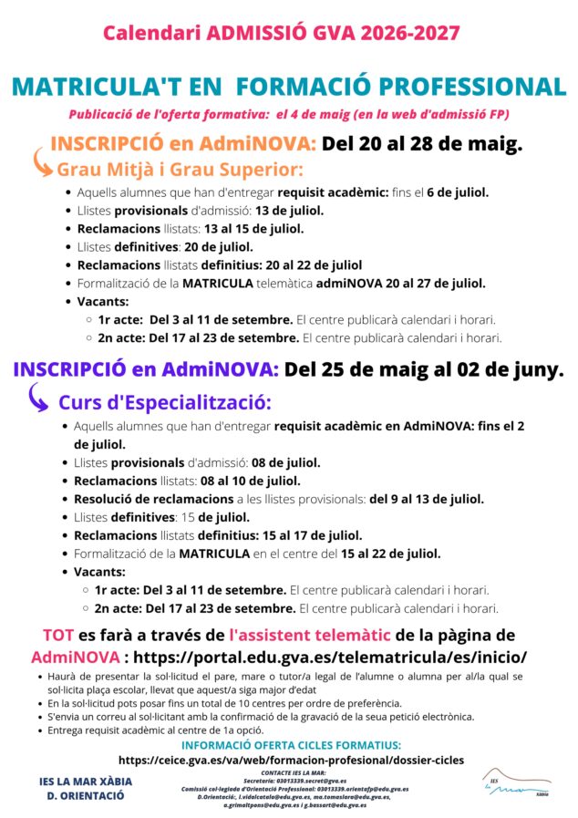 Imagen: Información sobre la admisión a FP