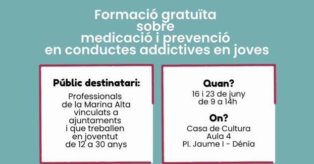 Xarxa Jove y UPCA de Dénia lanzan un curso gratuito de prevención de adicciones en jóvenes 9 mediacio i prevencio en conductes addictivites en joves 2026