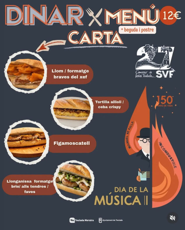 menu de la comida por el dia de la musica de teulada moraira
