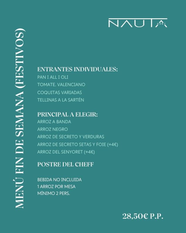 menu fin de semana y festivos