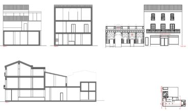 Alzados y secciones del proyecto de rehabilitación del Centre Artístic Musical de Pedreguer