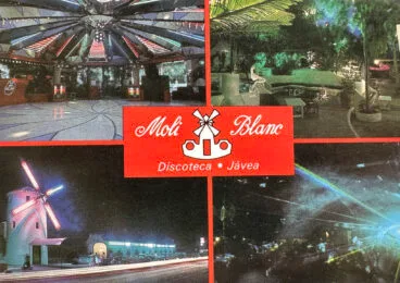 Postal de la discoteca Moli Blanc – Imagen del libro ‘150 anys de música i ball a la Marina Alta’
