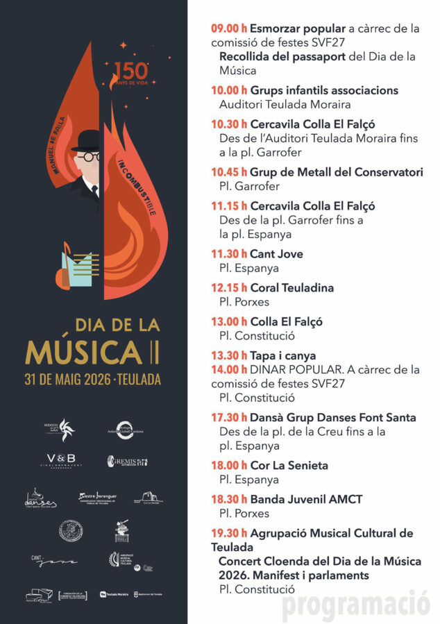 Teulada Moraira, un gran escenario al aire libre por el Día de la Música bajo el lema «Manuel de Falla, incombustible» 6 Imagen: Programa de conciertos y actuaciones por el Día de la Música de Teulada Moraira 2026