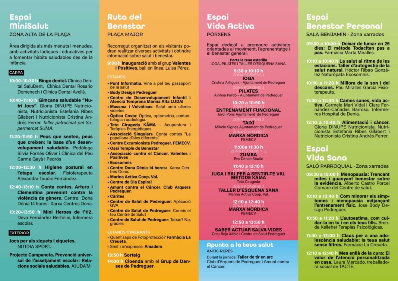 Programación de la primera Feria de la Salud de Pedreguer