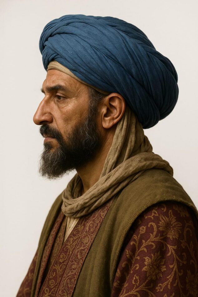 Imagen: Retrato de un hombre vestido de época representando al visir Al-Azraq