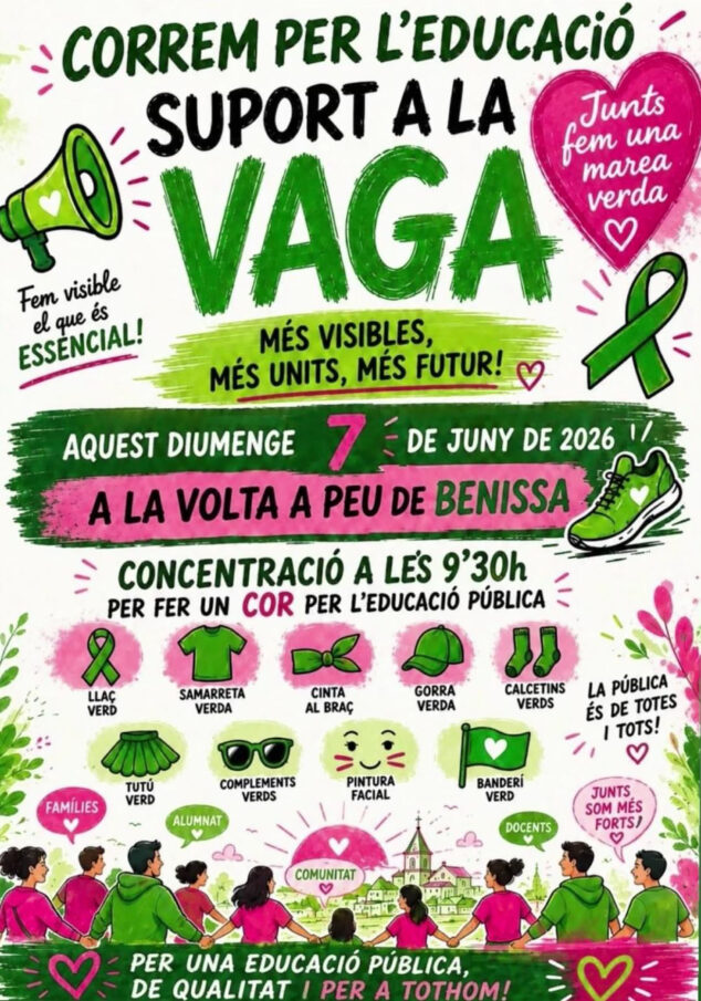 Imagen: Apoyo a la huelga de docentes valencianos en la Cursa de Benissa 2026