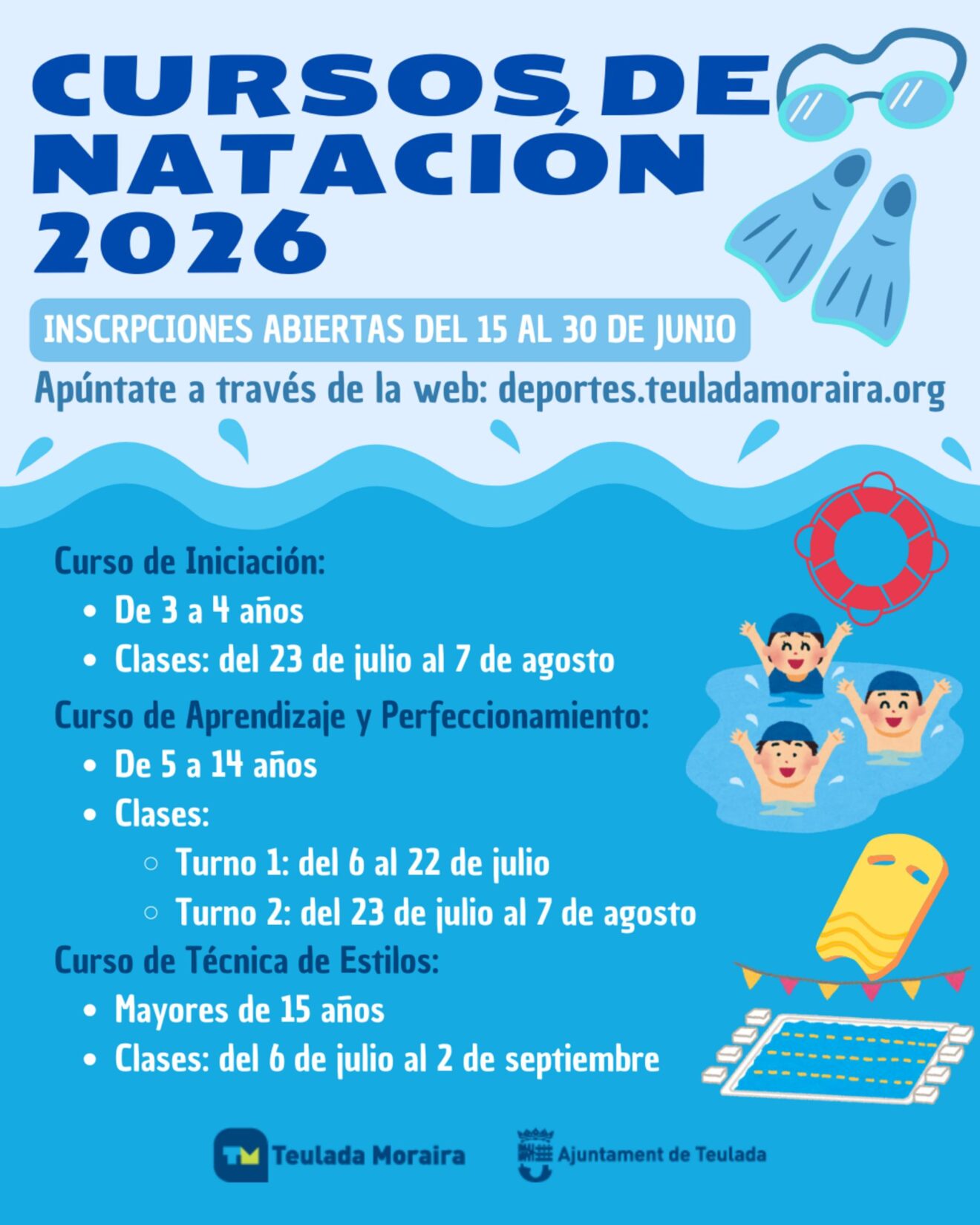 Cartel informativo cursos natación 2026 Teulada