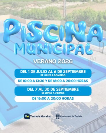 Cartel horarios Piscina Municipal Teulada Moraira Verano 2026