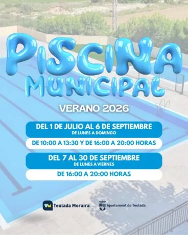 Cartel horarios Piscina Municipal Teulada Moraira Verano 2026